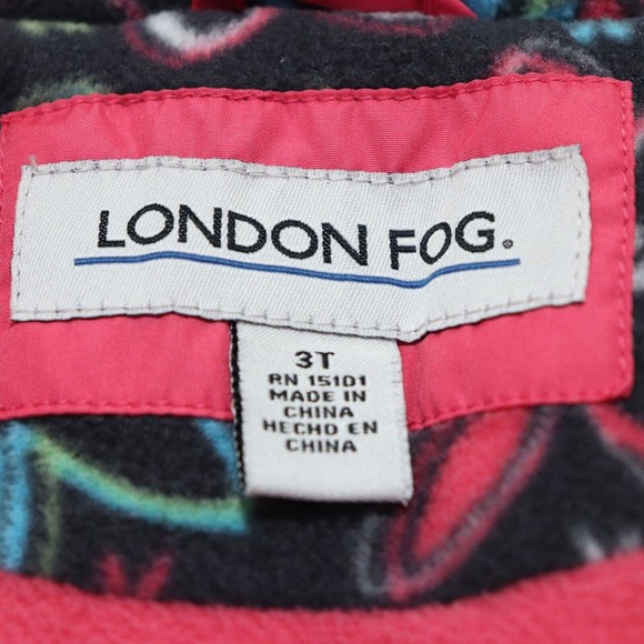 London Fog Girls Winter Puffer Jacket Coat 3T Pink Floral Hooded Fleece Lined - Picture 11 of 13